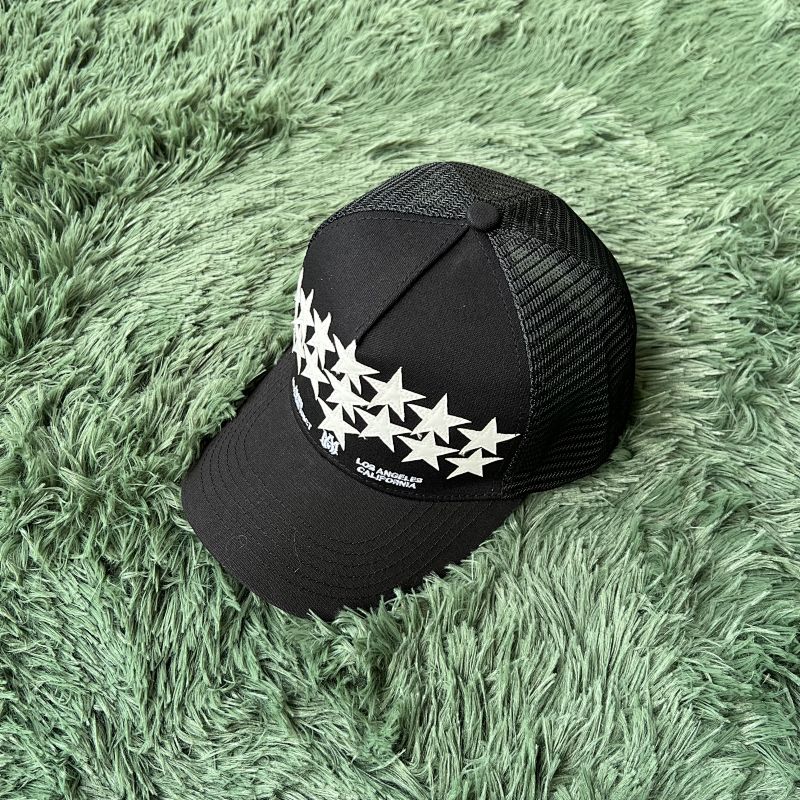 Black Mesh Trucker Caps with Embroidered Graphics
