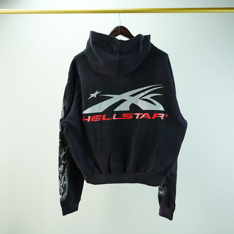 Hellstar Airbrushed Skull Hoodie Black