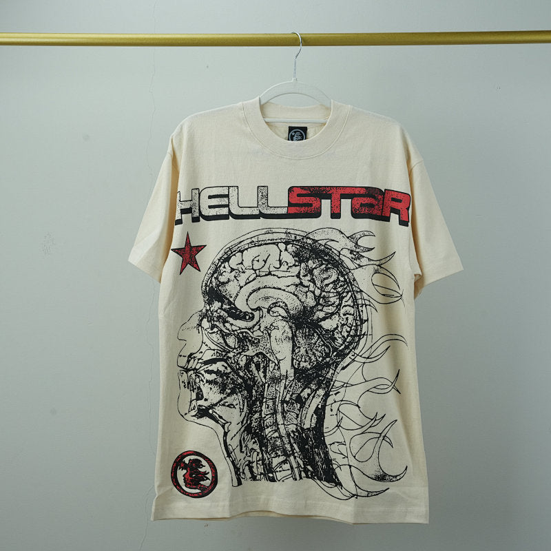Hellstar Studios Cranium Short Sleeve Tee Shirt Cream