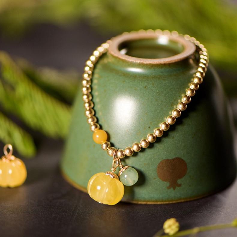 Ancient Protector Yellow Jade Golden Beads Abundance Bracelet