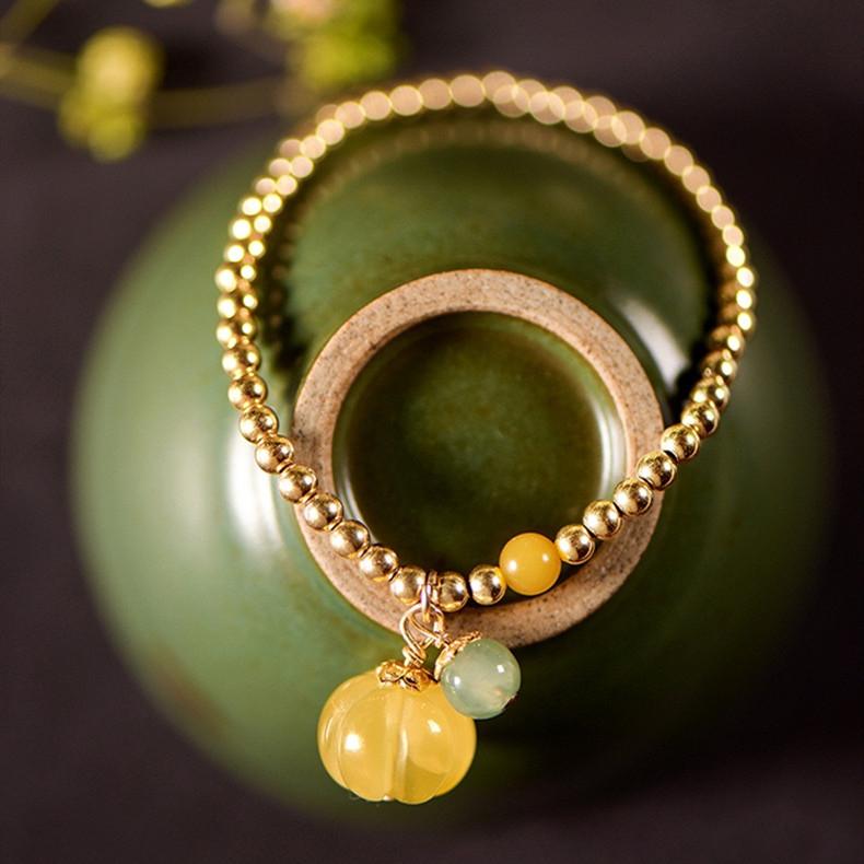 Ancient Protector Yellow Jade Golden Beads Abundance Bracelet
