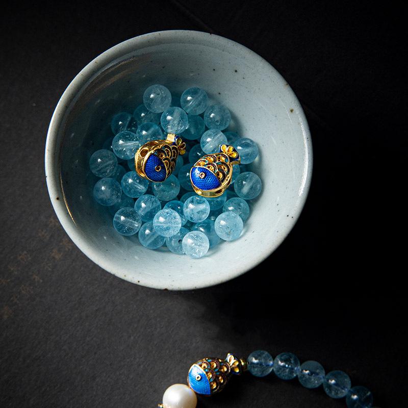 Koi Fish Aquamarine Beads Bracelet-Clarity. and Harmony
