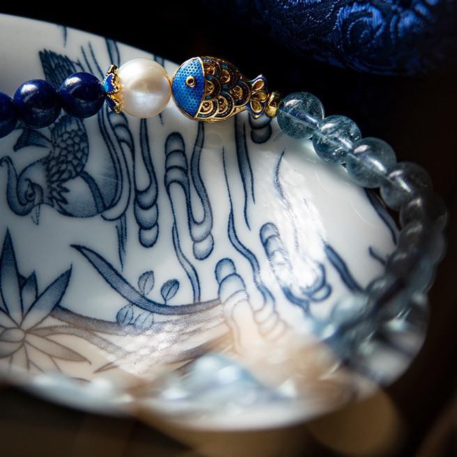 Koi Fish Aquamarine Beads Bracelet-Clarity. and Harmony