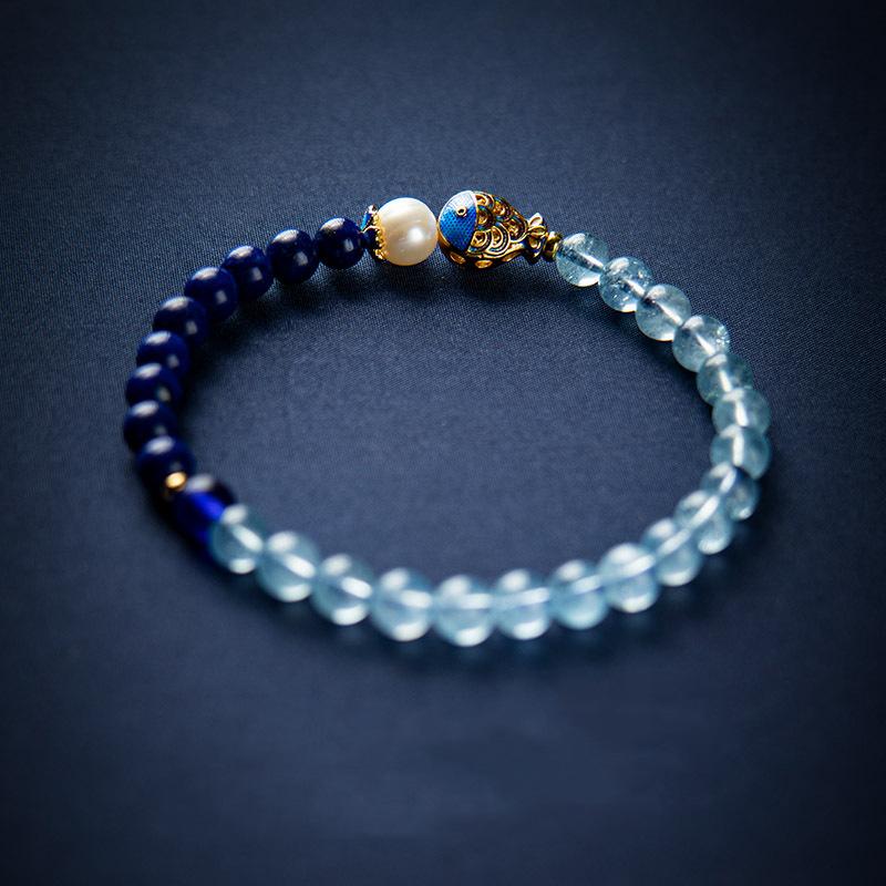 Koi Fish Aquamarine Beads Bracelet-Clarity. and Harmony