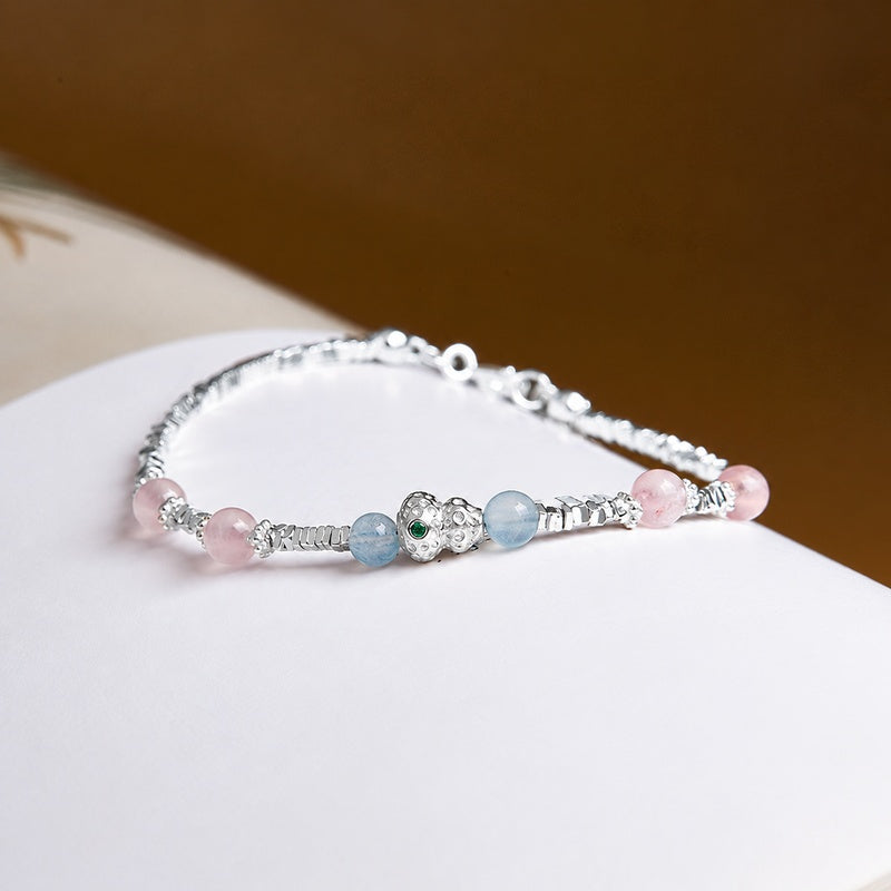 925 Silver Gourd Aquamarine & Rose Quartz Bracelet-Quiet Joy
