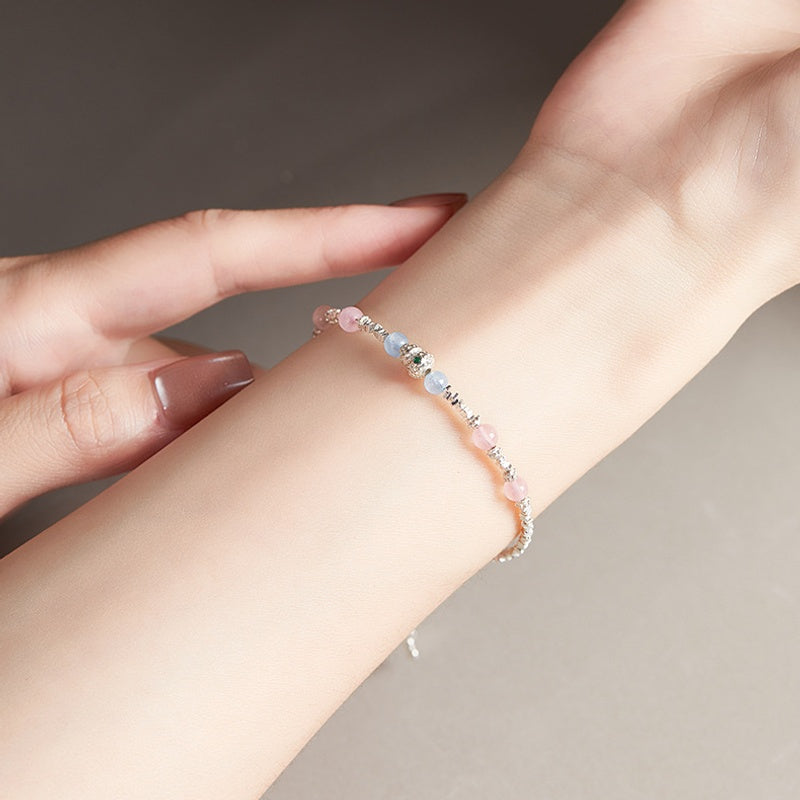 925 Silver Gourd Aquamarine & Rose Quartz Bracelet-Quiet Joy