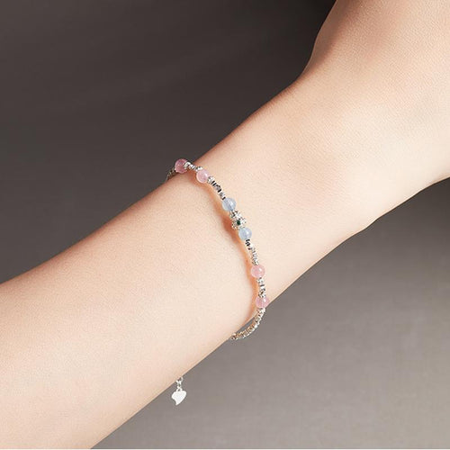 925 Silver Gourd Aquamarine & Rose Quartz Bracelet-Quiet Joy