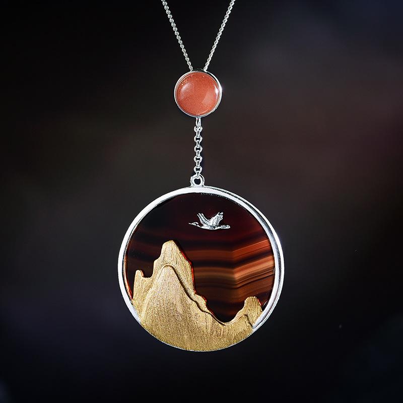 Auspicious Crane Silver Protection Pendant Necklace