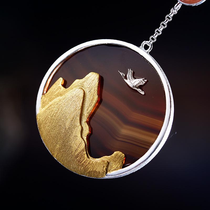 Auspicious Crane Silver Protection Pendant Necklace