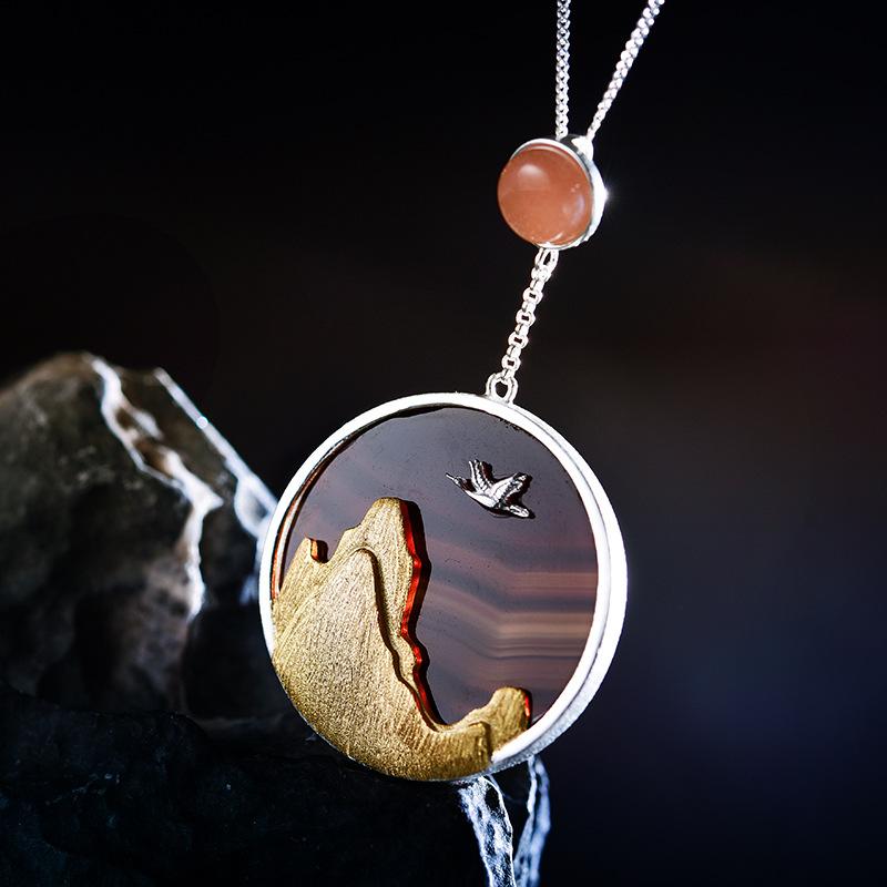 Auspicious Crane Silver Protection Pendant Necklace