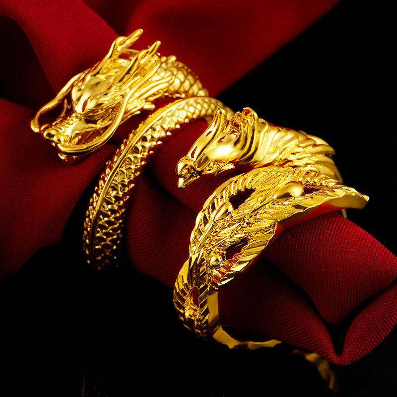 Auspicious Dragon & Phoenix Jade Gold Ring