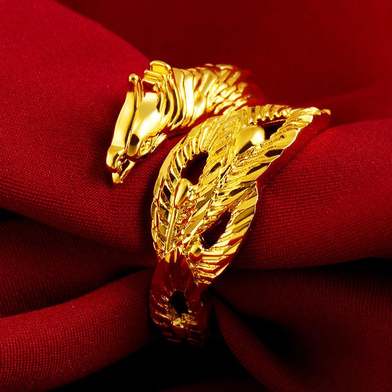 Auspicious Dragon & Phoenix Jade Gold Ring