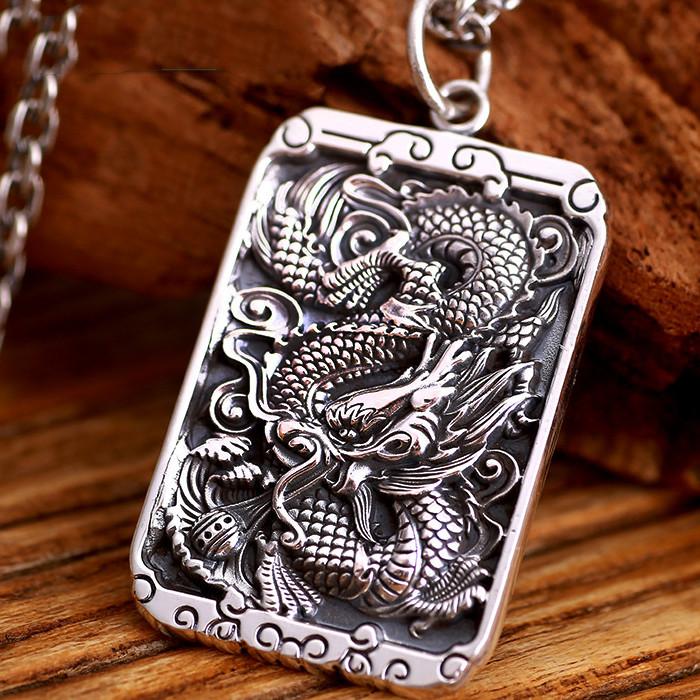 Auspicious Dragon Vintage Silver Pendant