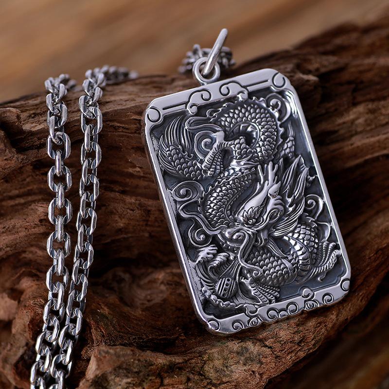 Auspicious Dragon Vintage Silver Pendant