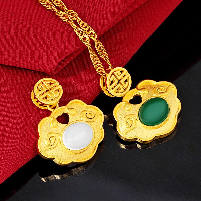 Auspicious Feng Shui Clouds Green Jade Lucky Pendant Necklace