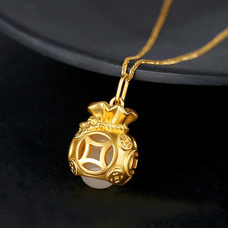 Auspicious Feng Shui Gold Money Bag Pendant Necklace