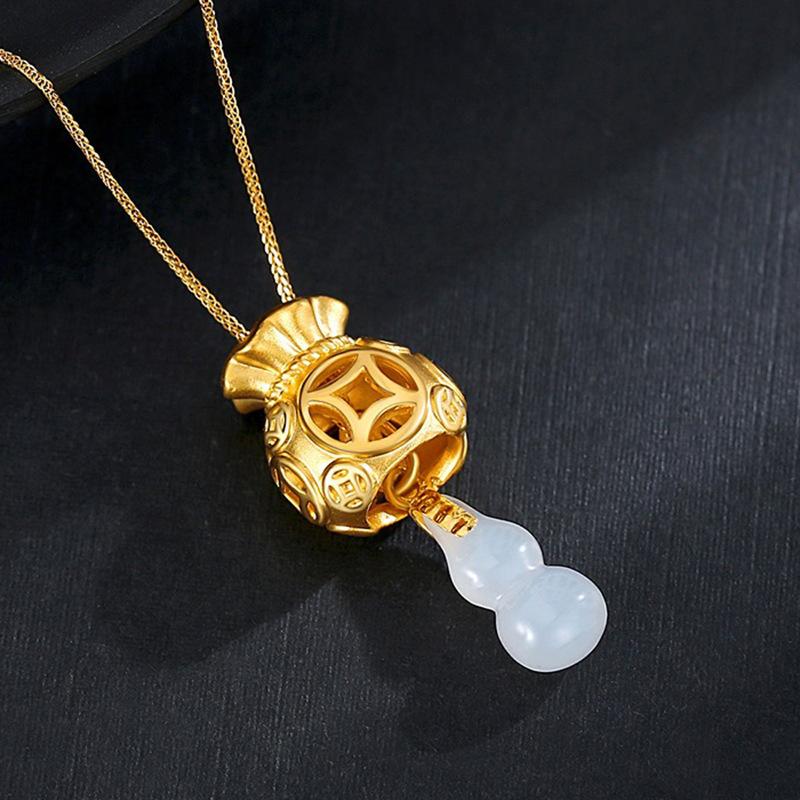 Auspicious Feng Shui Gold Money Bag Pendant Necklace