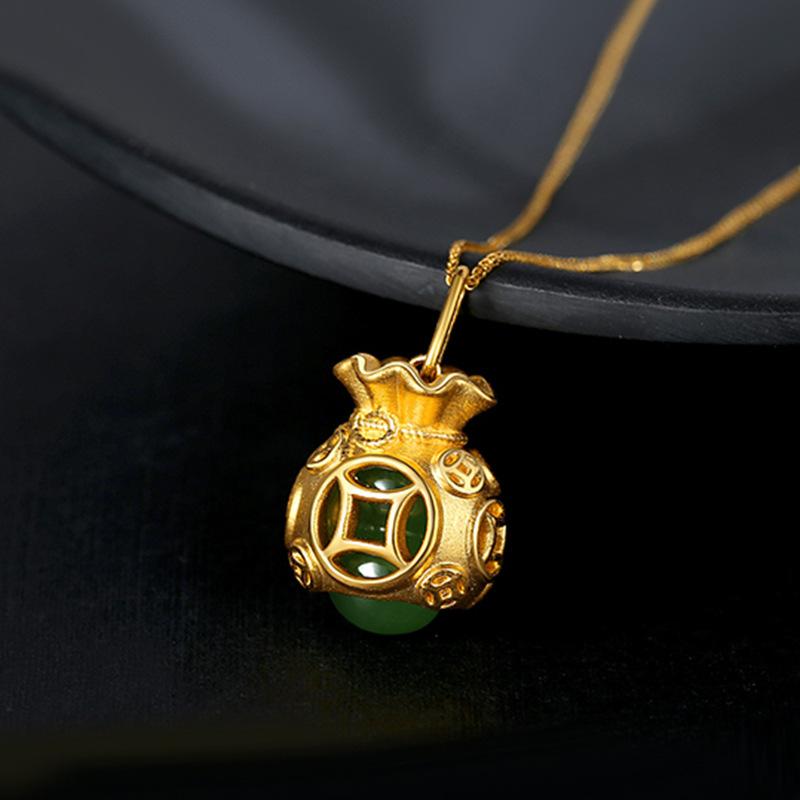 Auspicious Feng Shui Gold Money Bag Pendant Necklace