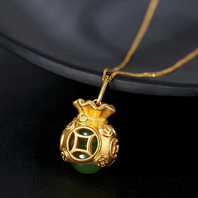 Auspicious Feng Shui Gold Money Bag Pendant Necklace