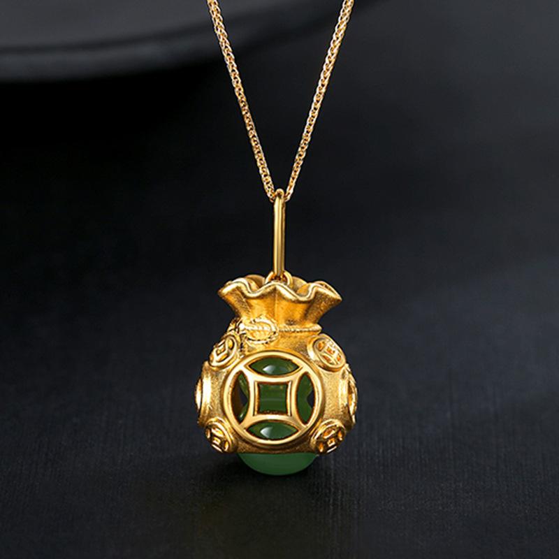 Auspicious Feng Shui Gold Money Bag Pendant Necklace