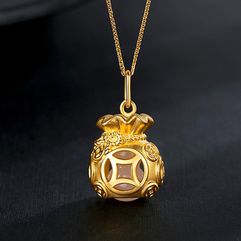 Auspicious Feng Shui Gold Money Bag Pendant Necklace
