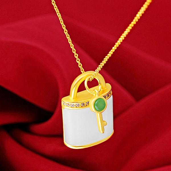 Auspicious Feng Shui Lock Grand A Natural White Jade Healing Pendant Necklace