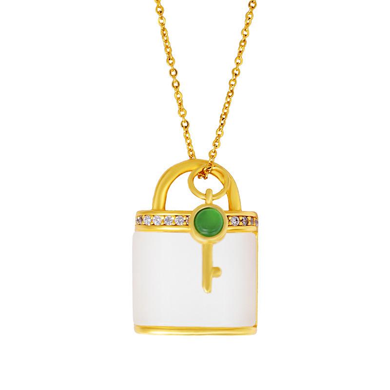 Auspicious Feng Shui Lock Grand A Natural White Jade Healing Pendant Necklace
