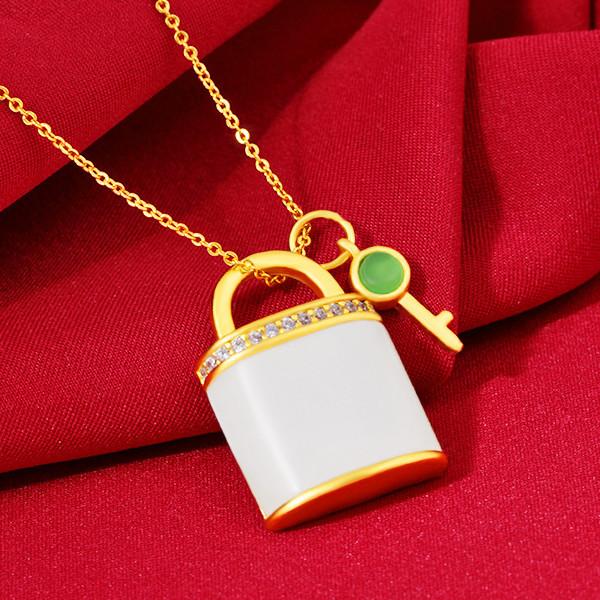 Auspicious Feng Shui Lock Grand A Natural White Jade Healing Pendant Necklace