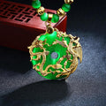 Auspicious Gold Dragon & Phoenix Cat`s Eye Pendant Necklace