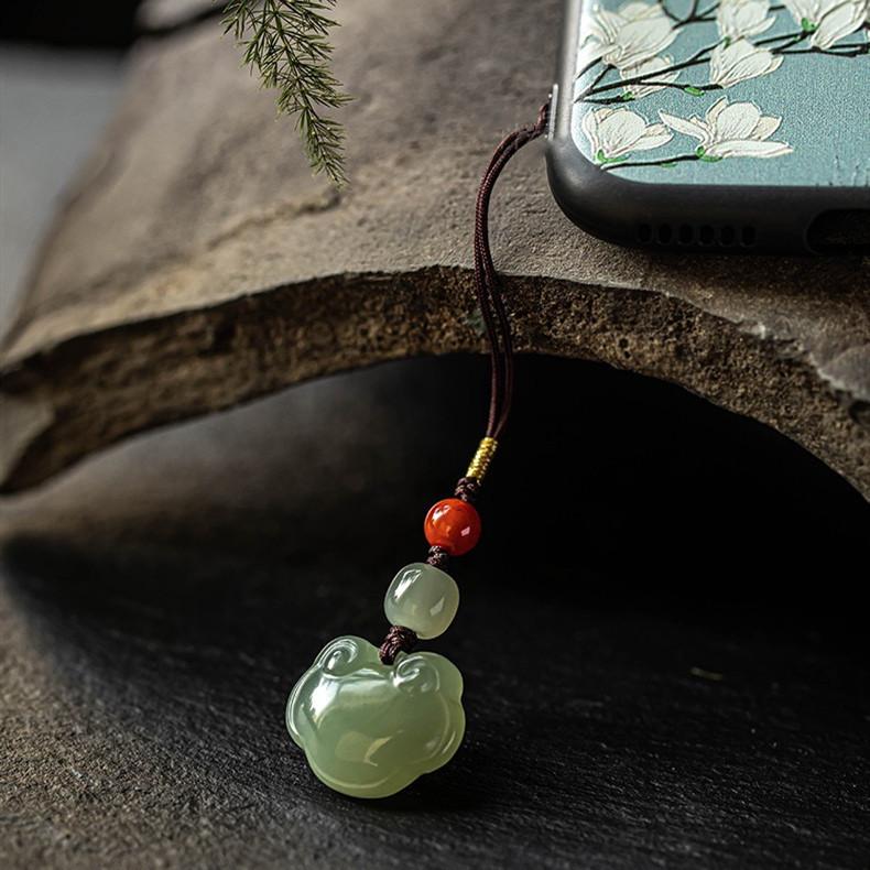 Auspicious Hetian Jade Phone Pendant Chain