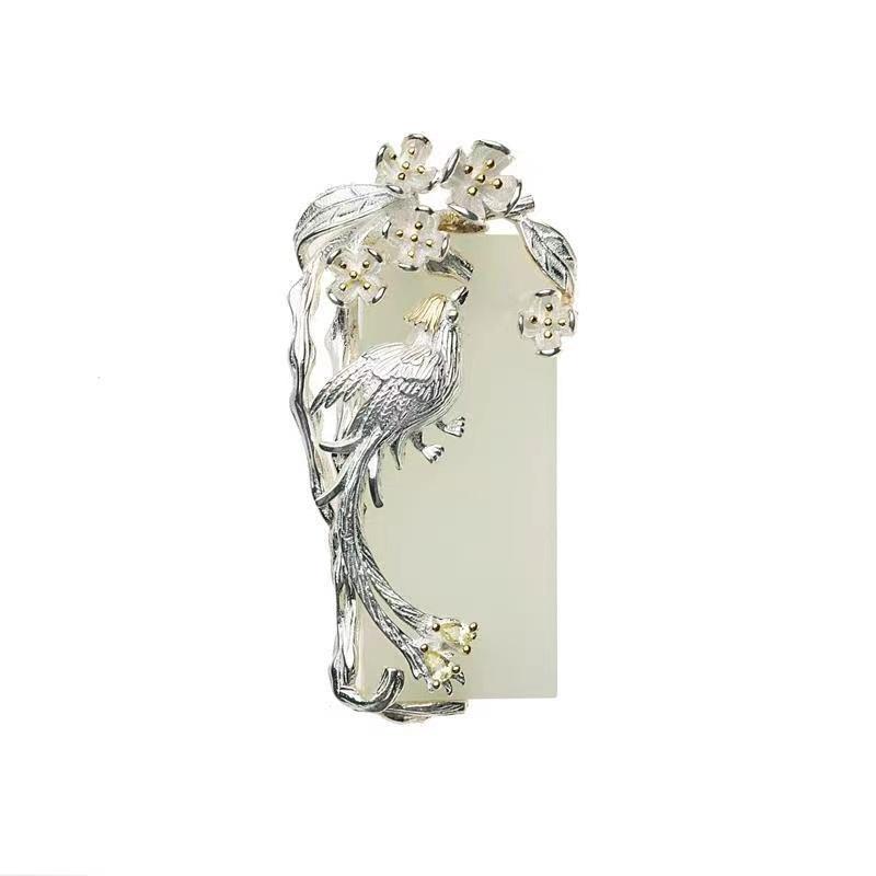 Auspicious Magpie White Jade Wealth Pendant