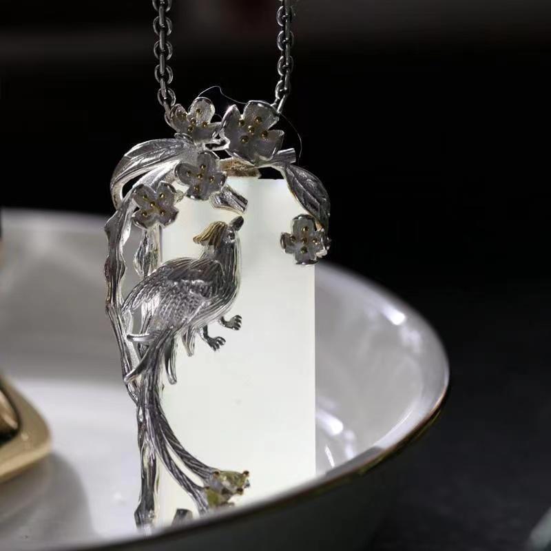 Auspicious Magpie White Jade Wealth Pendant