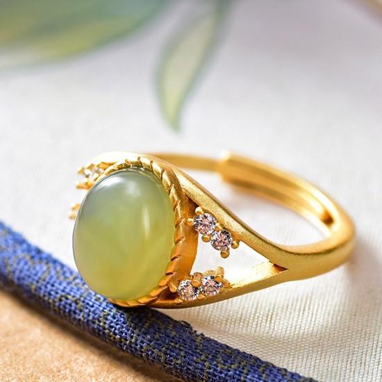 Auspicious Natural Hetian Green Jade Ring