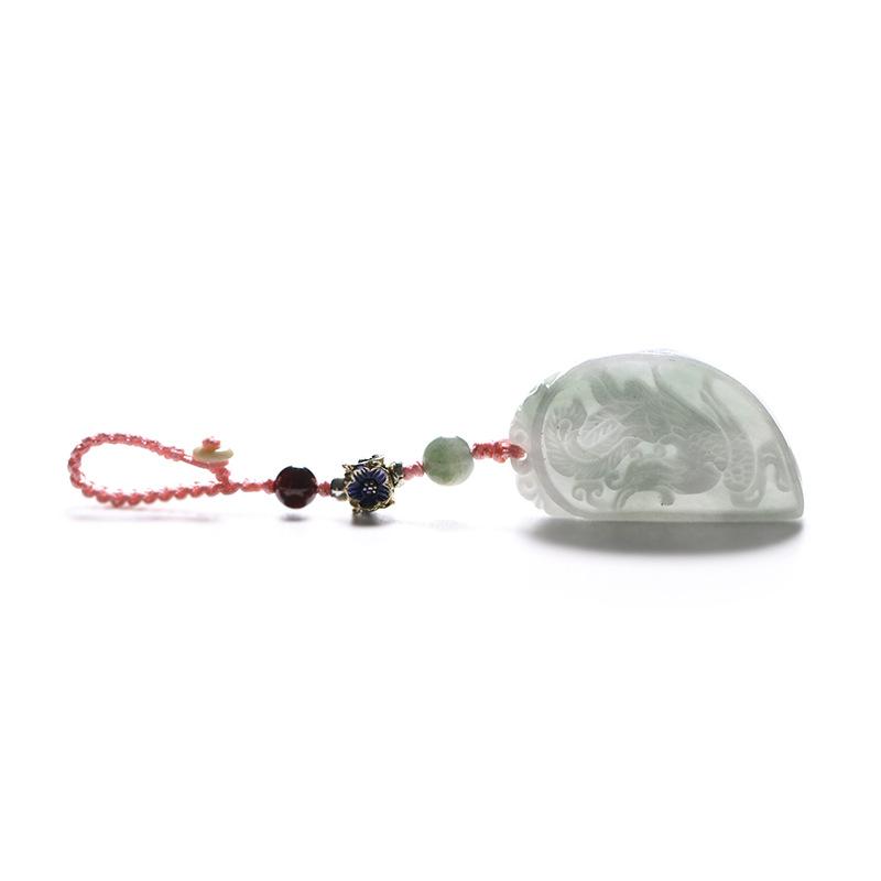 Auspicious Natural White Jade Dragon& Phoenix Auto Key Pendant