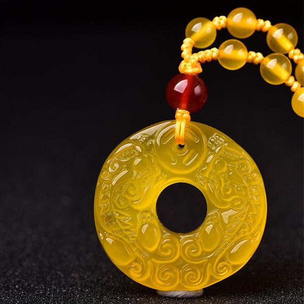Auspicious Yellow Jade Pixiu Pendant Necklace