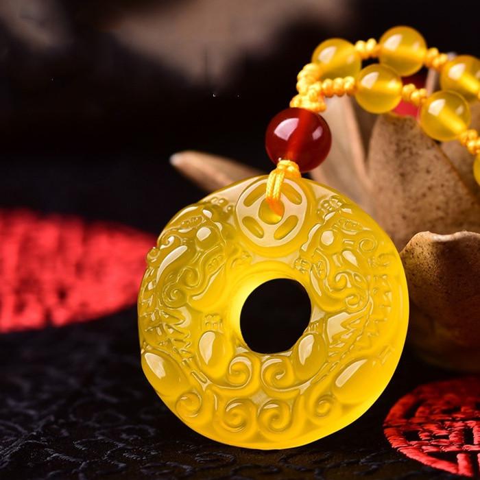 Auspicious Yellow Jade Pixiu Pendant Necklace