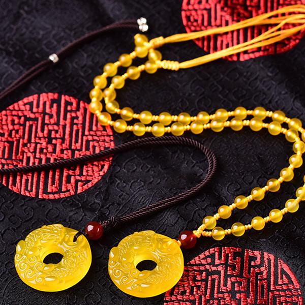 Auspicious Yellow Jade Pixiu Pendant Necklace