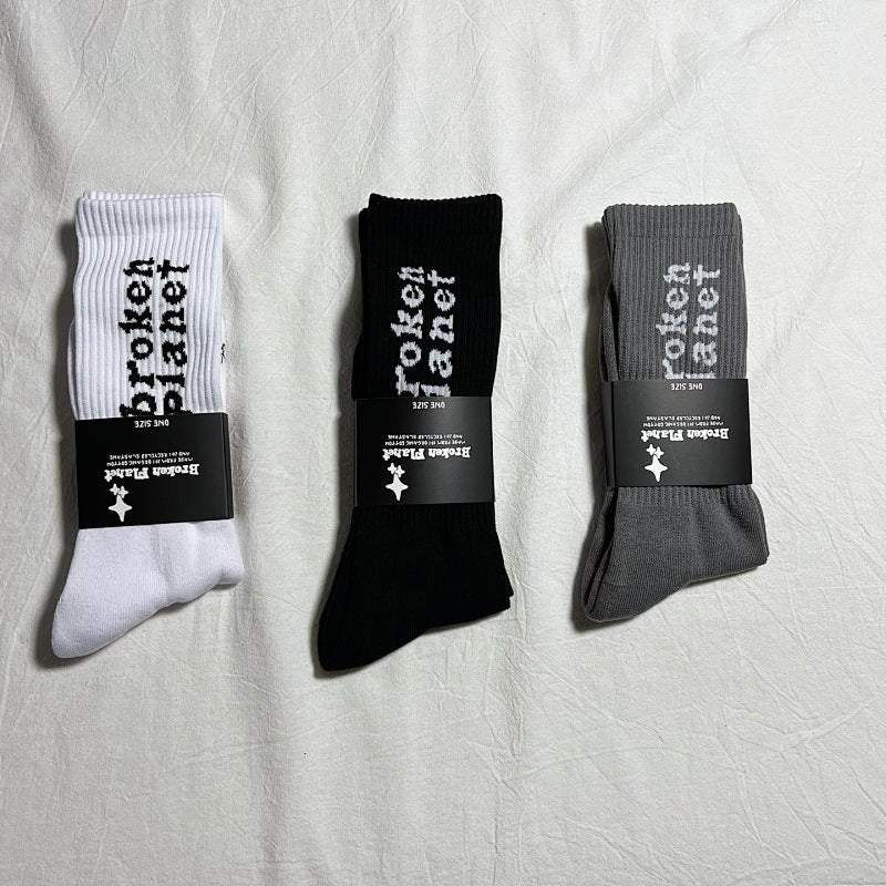 Broken Planet Crew Socks - White/Black/Gray