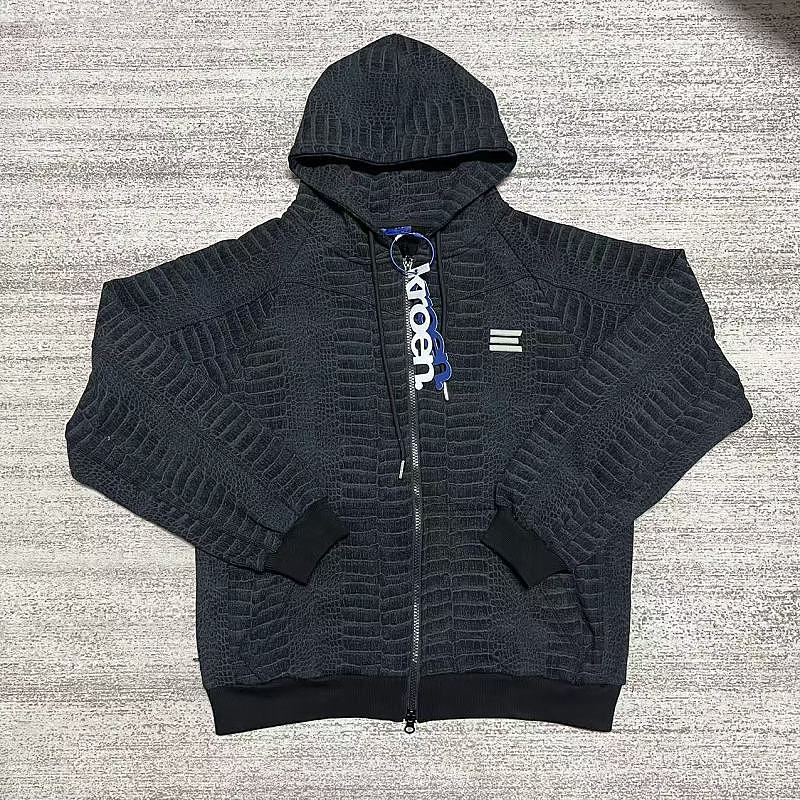 Grey Croc-Print Zip Garment