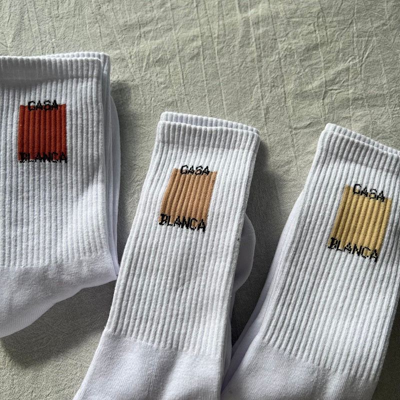 Casablanca Crew Socks - White/Terracotta/Beige