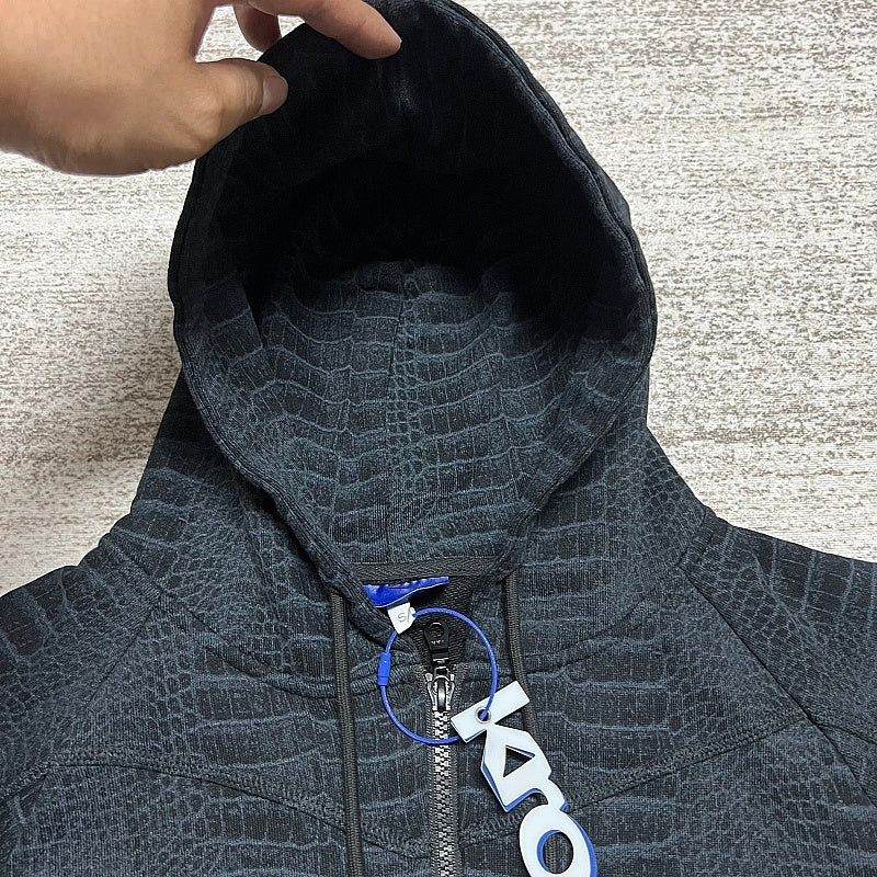 Grey Croc-Print Zip Garment
