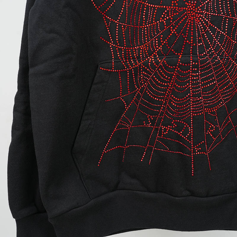 Sp5Der Rhinestone Og Web V2 Hoodie Black