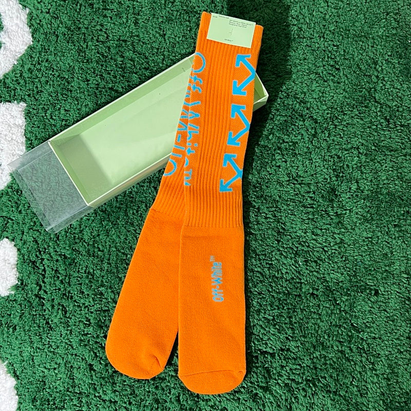 Off-White Knee-High Socks - Orange/Blue