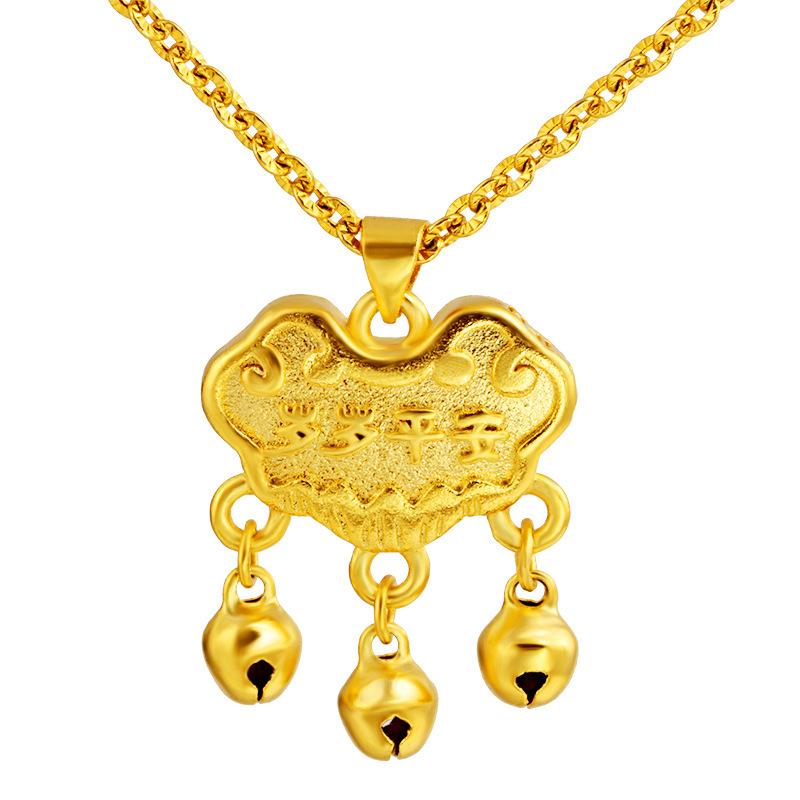 Baby Feng Shui Long Life Gold Locks Pendant Necklace
