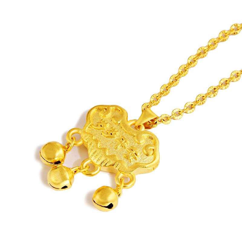 Baby Feng Shui Long Life Gold Locks Pendant Necklace