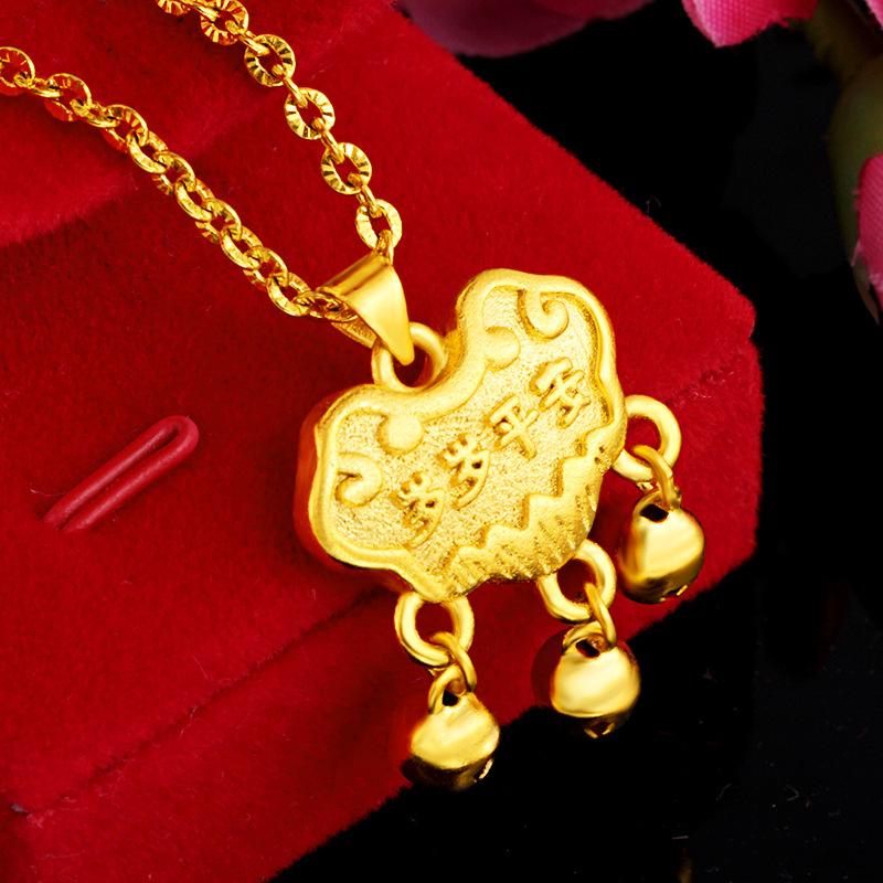 Baby Feng Shui Long Life Gold Locks Pendant Necklace