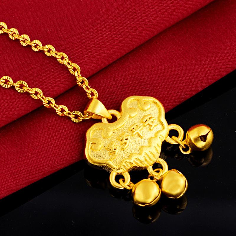 Baby Feng Shui Long Life Gold Locks Pendant Necklace