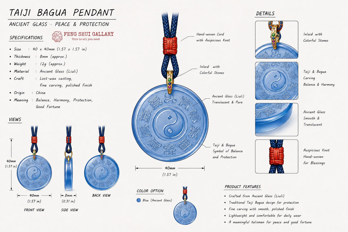 Tai Chi Bagua Glaze Pendant–Balance. Protection & Harmonious Energy