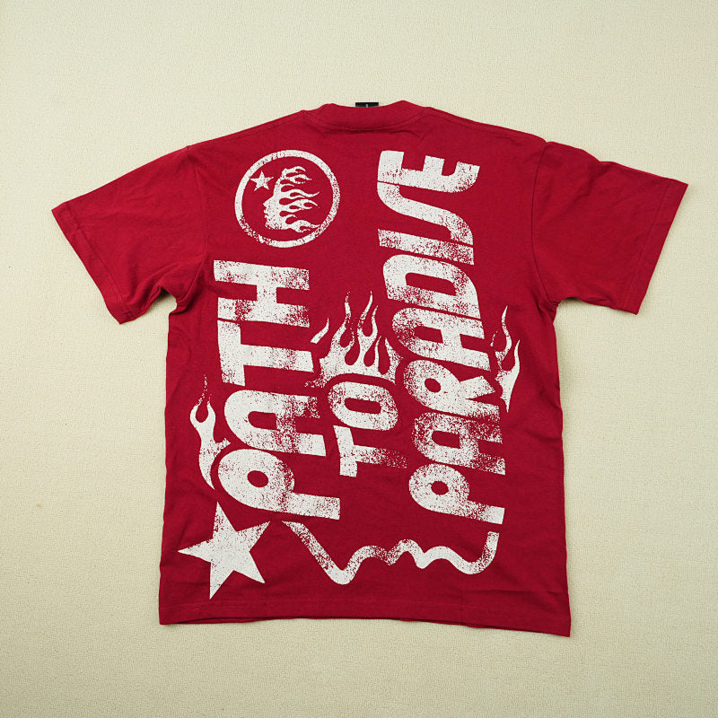 Hellstar Studios Jesus Emblem Short Sleeve Tee Shirt Blood Red