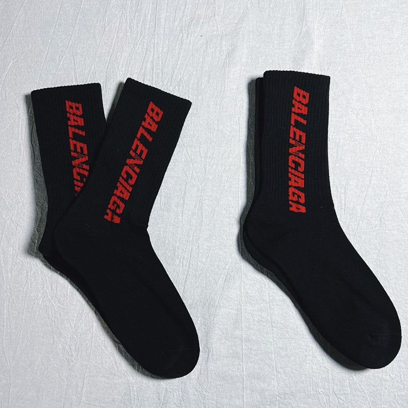Balenciaga Crew Socks - Black/Red